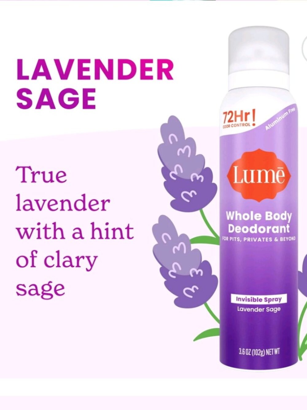 Lume Whole Body Deodorant Spray — Lavender Sage 3.6oz